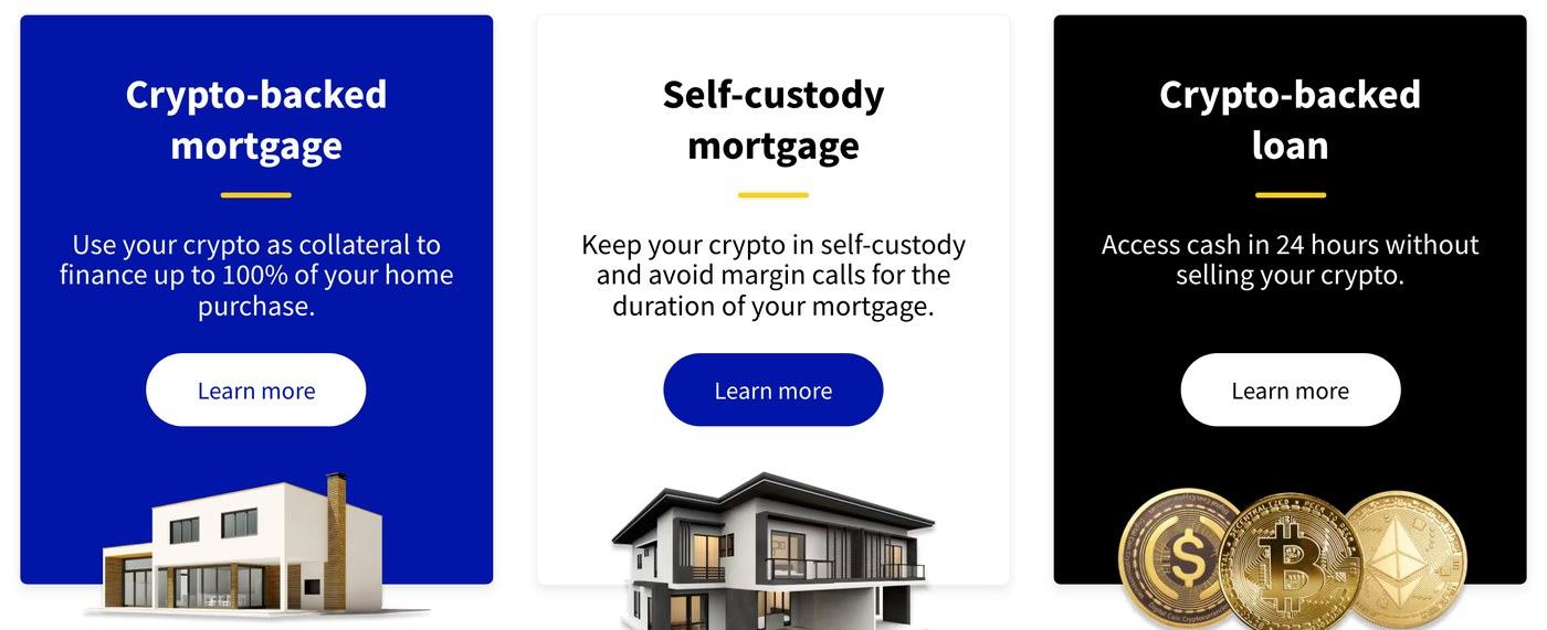 Milo's lending products: crypto-backed mortgage, self-custody mortgage, crypto-backed loan